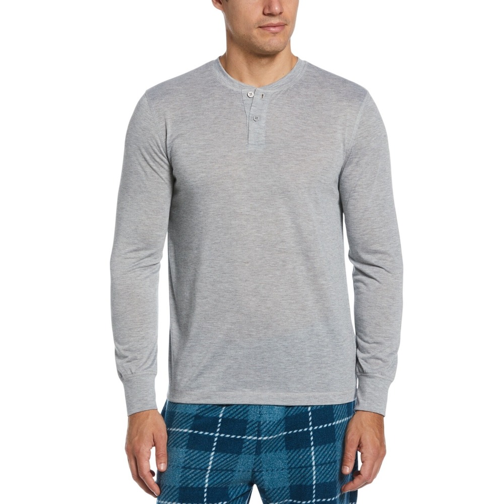 417. Perry Ellis Portfolio Men Gray Pullover Henley Sleepwear Shirt Size S